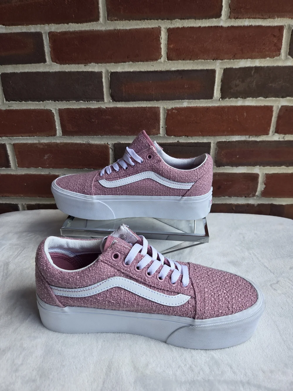 Vans Old Skool Platform Pink Boucle Textured Sneakers Women’s Size 8.5